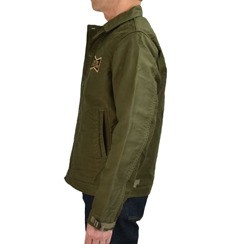 フリーホイーラーズ (FREEWHEELERS) -CHOP EM- DECK WOEKER JACKET 1940~1950s U.S.NAVY MILITARY & MOTOR CULTURE IMAGE COSTOM JACKET Original High Density Jungle Cloth DARK KHAKI GREEN デッキワークジャケット ミリタリージャケット ライトアウター カスタム 2521011