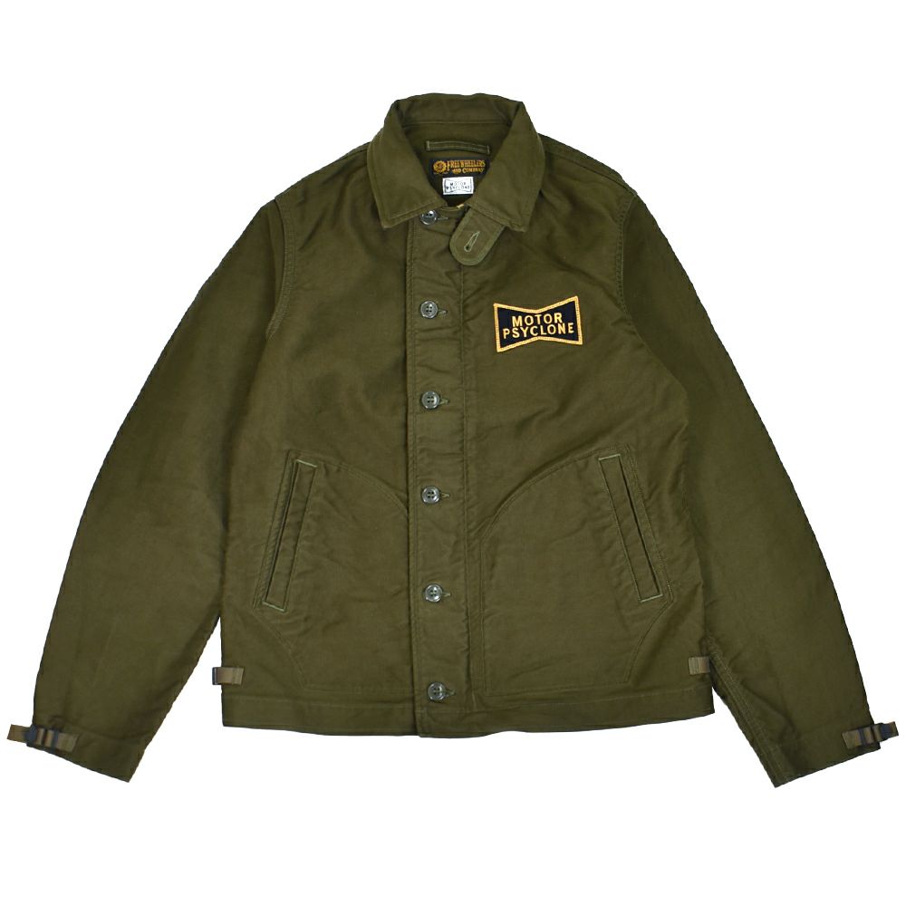 フリーホイーラーズ (FREEWHEELERS) -CHOP EM- DECK WOEKER JACKET 1940~1950s U.S.NAVY MILITARY & MOTOR CULTURE IMAGE COSTOM JACKET Original High Density Jungle Cloth DARK KHAKI GREEN デッキワークジャケット ミリタリージャケット ライトアウター カスタム 2521011 DARK KHAKI GREEN