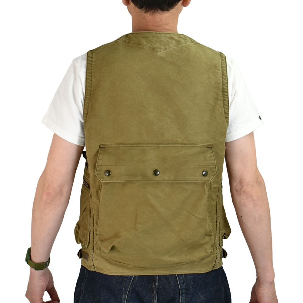 フリーホイーラーズ (FREEWHEELERS) -SPEED ENGINEER- SLEEVELESS COAT Vintage Style Sulfide Dyed Military Moleskin KHAKI コットンベスト エンジニアリングベスト 2521008