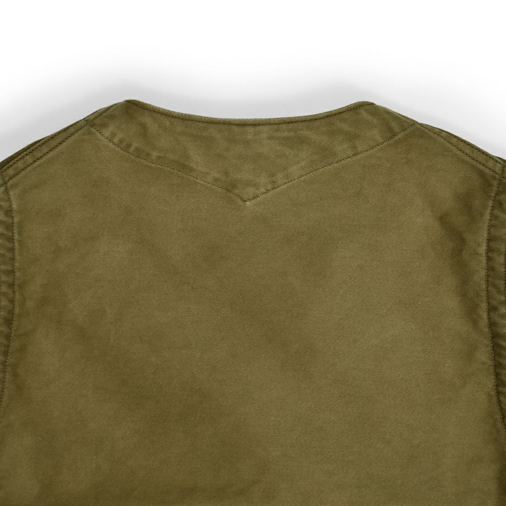 フリーホイーラーズ (FREEWHEELERS) -SPEED ENGINEER- SLEEVELESS COAT Vintage Style Sulfide Dyed Military Moleskin KHAKI コットンベスト エンジニアリングベスト 2521008