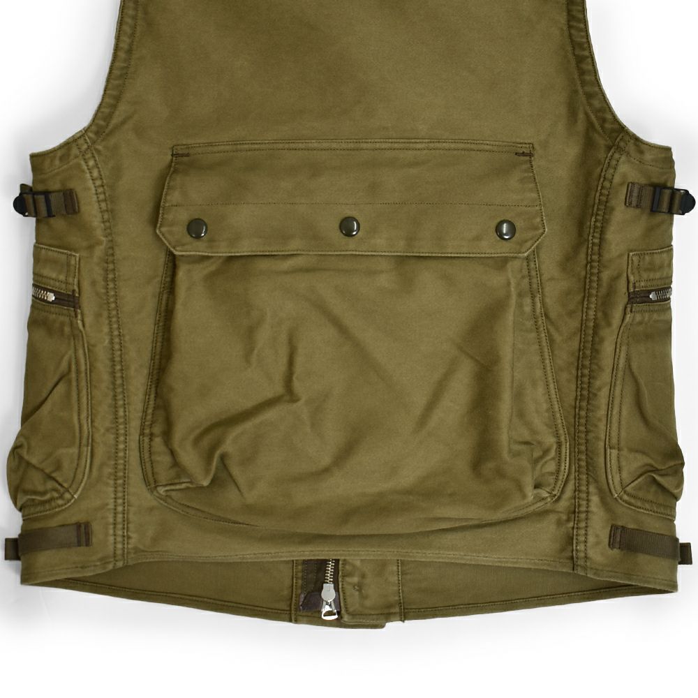 フリーホイーラーズ (FREEWHEELERS) -SPEED ENGINEER- SLEEVELESS COAT Vintage Style Sulfide Dyed Military Moleskin KHAKI コットンベスト エンジニアリングベスト 2521008