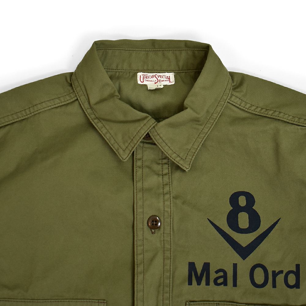 フリーホイーラーズ (FREEWHEELERS) -Mal Ord- Blystone MECHANIC SHIRT 1930s~ STYLE WORK CLOTHING Vintage Style Military Weather LIGHT KHAKI OLIVE メカニックシャツ 長袖プリントシャツ 2523004