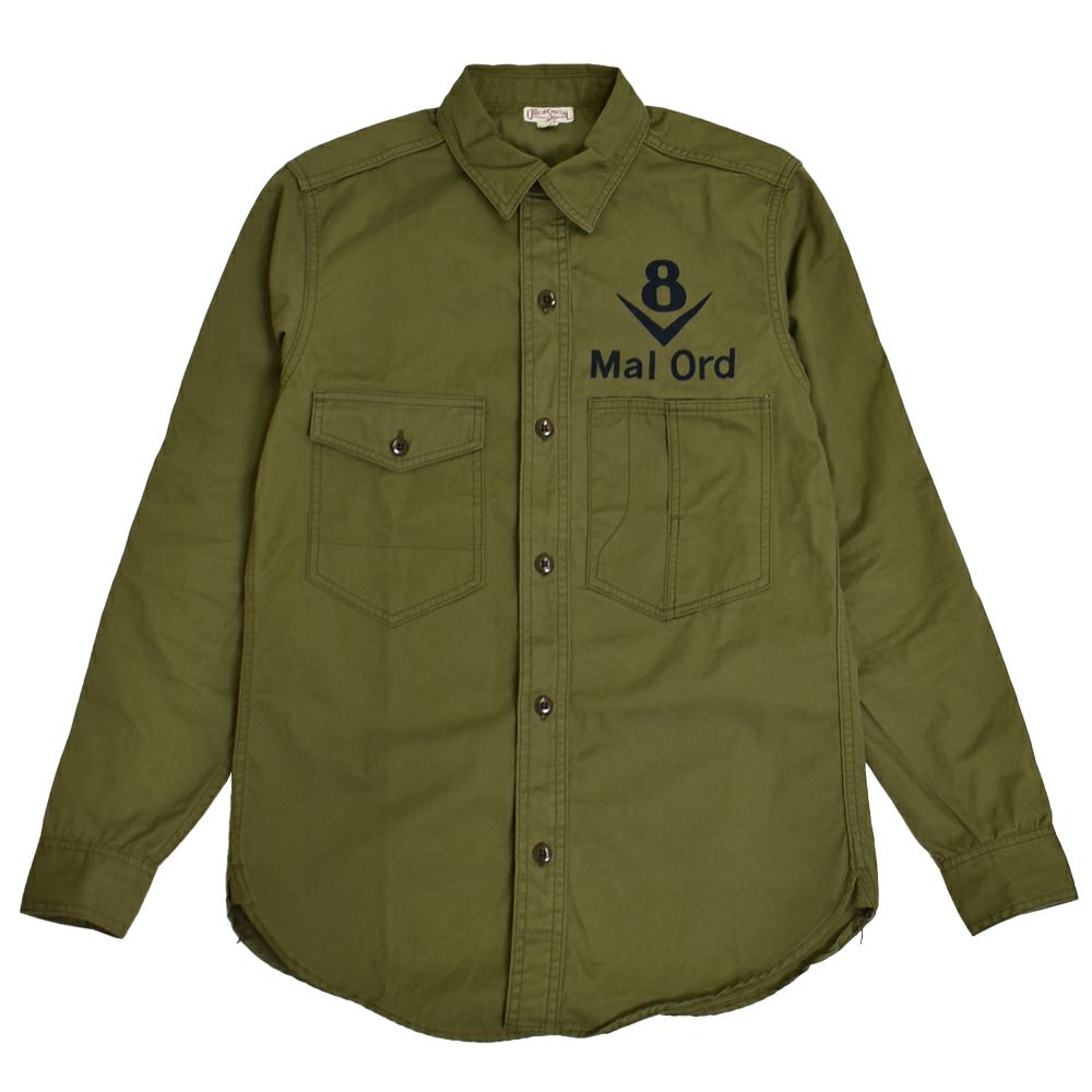 フリーホイーラーズ (FREEWHEELERS) -Mal Ord- Blystone MECHANIC SHIRT 1930s~ STYLE WORK CLOTHING Vintage Style Military Weather LIGHT KHAKI OLIVE メカニックシャツ 長袖プリントシャツ 2523004 LIGHT KHAKI OLIVE