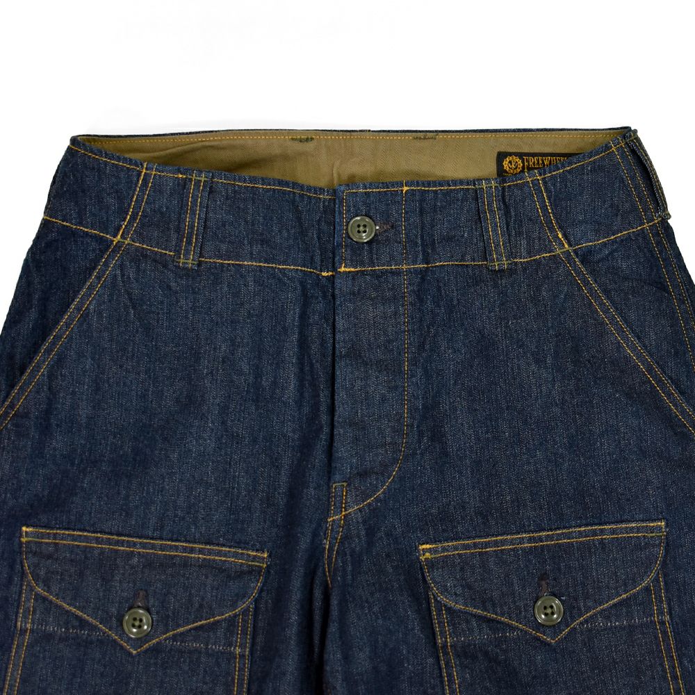 フリーホイーラーズ (FREEWHEELERS) -S-8 AVIATORS' TROUSERS- 1930~1940s MILITARY IMAGE FLIGHT ENGINEER TROUSERS Vintage Style 10.5oz Indigo Denim アビエイターズトラウザーズ アビエイターパンツ デニムミリタリーパンツ 2522006