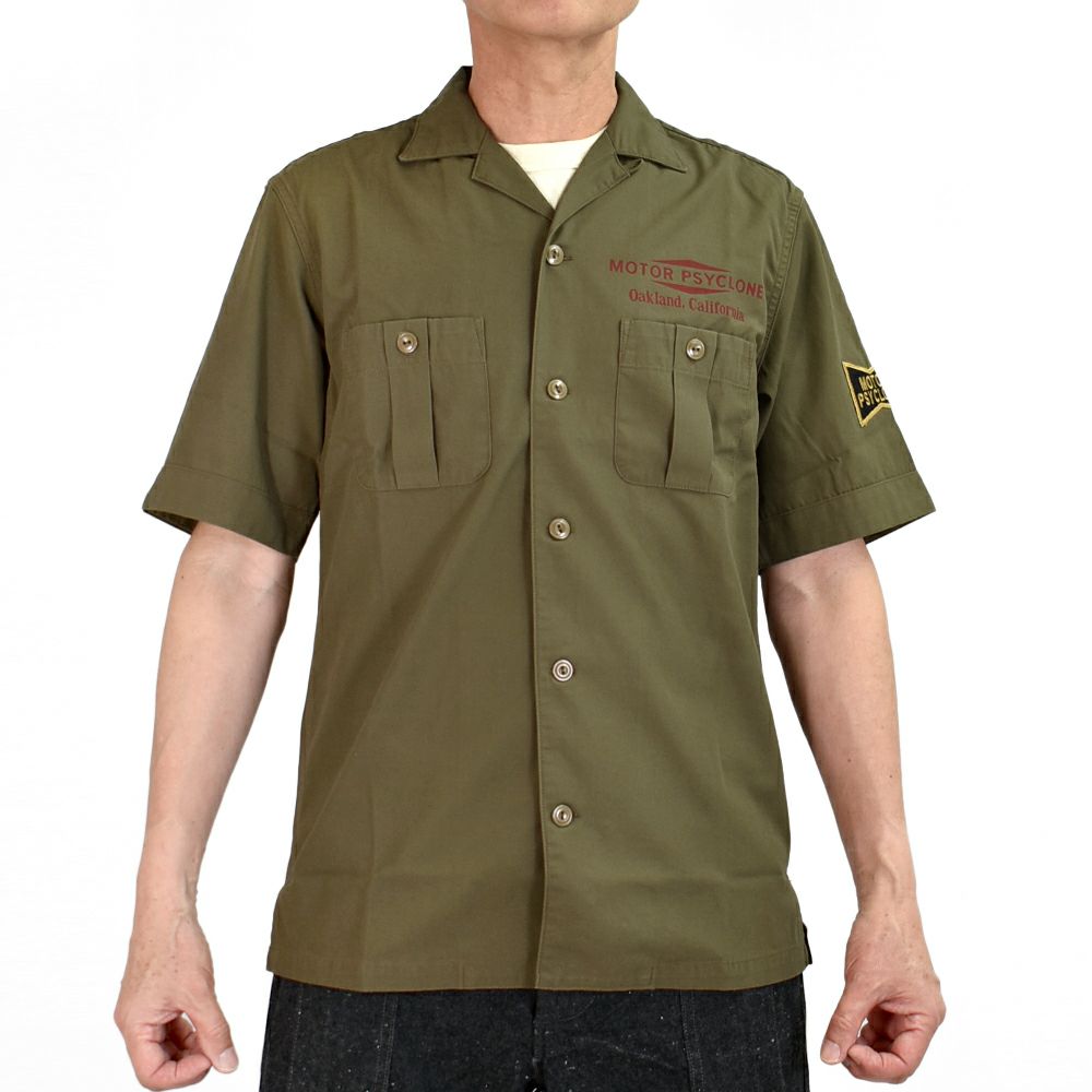 フリーホイーラーズ (FREEWHEELERS) -BUCKET HEAD- Brucie SHORT SLEEVE SHIRT 1960s~ STYLE WORK SHIRT Vintage Style Hard Twist Yarn Higt Density Gabardine DARK OLIVE メカニックシャツ 半袖プリントシャツ ワークシャツ 2523008