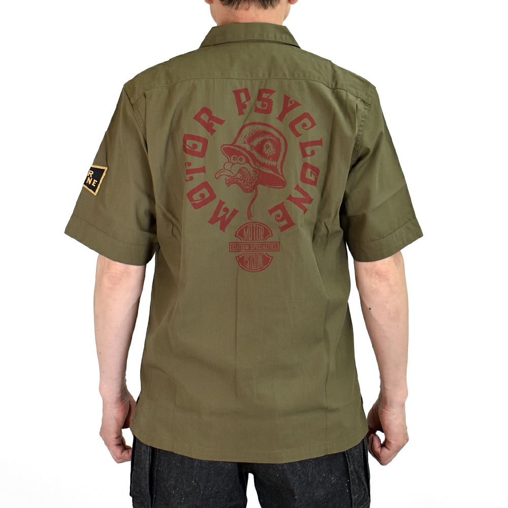 フリーホイーラーズ (FREEWHEELERS) -BUCKET HEAD- Brucie SHORT SLEEVE SHIRT 1960s~ STYLE WORK SHIRT Vintage Style Hard Twist Yarn Higt Density Gabardine DARK OLIVE メカニックシャツ 半袖プリントシャツ ワークシャツ 2523008