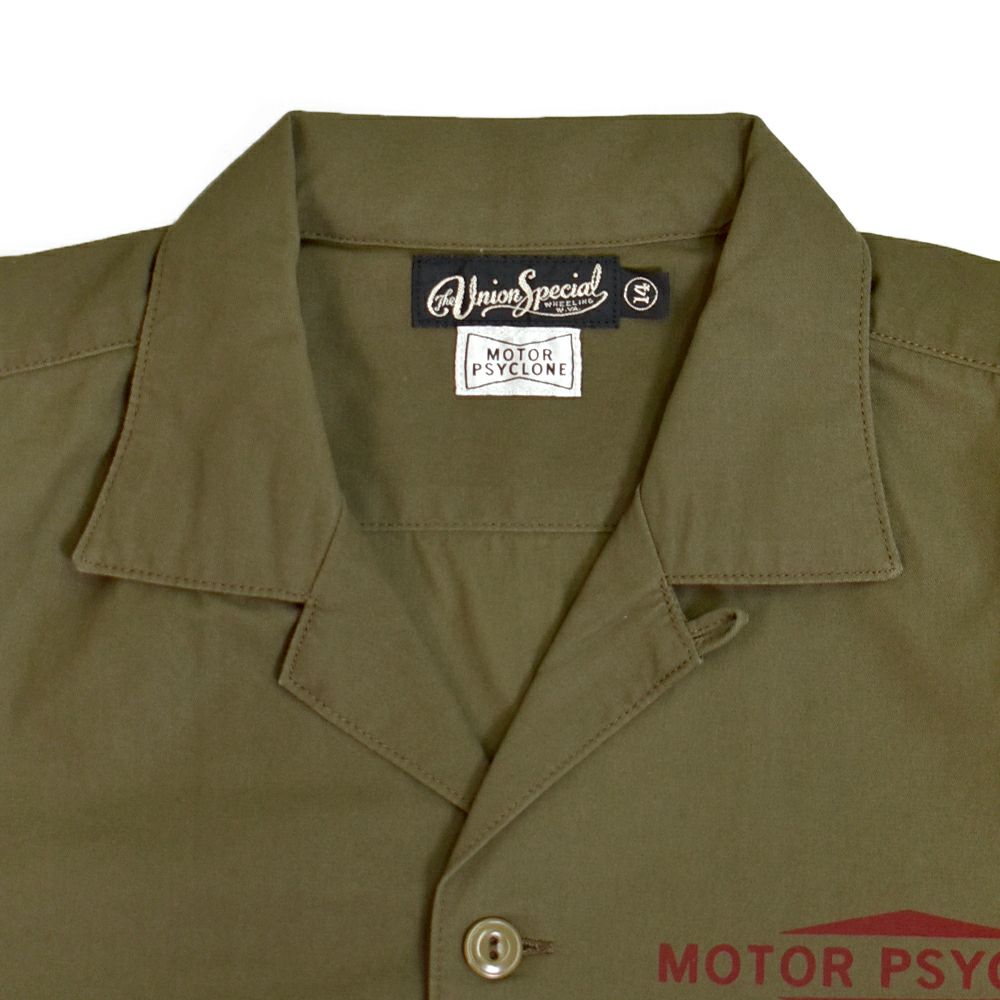 フリーホイーラーズ (FREEWHEELERS) -BUCKET HEAD- Brucie SHORT SLEEVE SHIRT 1960s~ STYLE WORK SHIRT Vintage Style Hard Twist Yarn Higt Density Gabardine DARK OLIVE メカニックシャツ 半袖プリントシャツ ワークシャツ 2523008