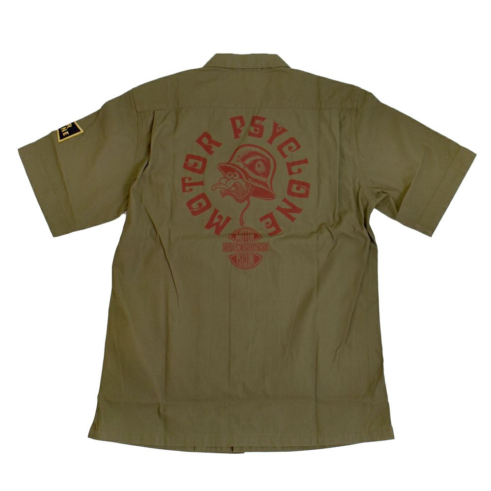 フリーホイーラーズ (FREEWHEELERS) -BUCKET HEAD- Brucie SHORT SLEEVE SHIRT 1960s~ STYLE WORK SHIRT Vintage Style Hard Twist Yarn Higt Density Gabardine DARK OLIVE メカニックシャツ 半袖プリントシャツ ワークシャツ 2523008 DARK OLIVE