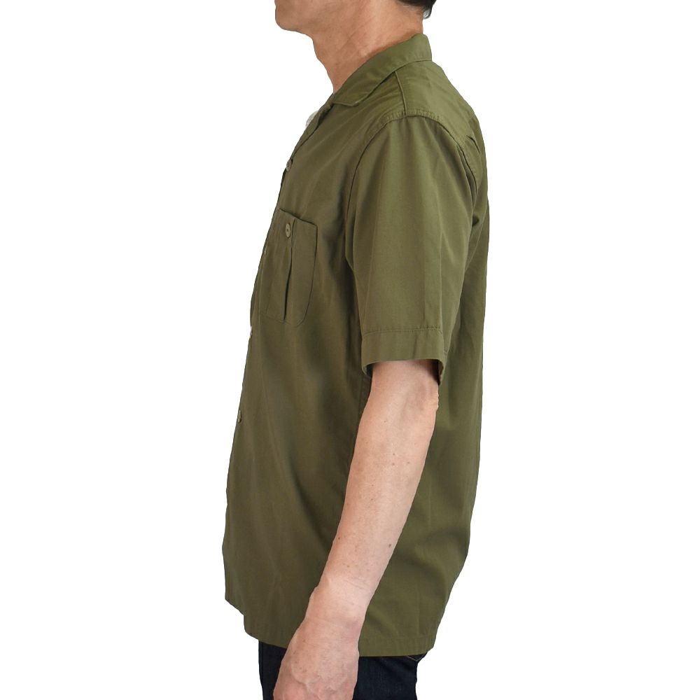 フリーホイーラーズ (FREEWHEELERS) -Brucie- OPEN-COLLARED SHORT SLEEVE SHIRT 1960s~ STYLE WORK SHIRT Vintage Style Hard Twist Yarn Higt Density Gabardine DARK OLIVE メカニックシャツ 半袖シャツ ワークシャツ 2523007
