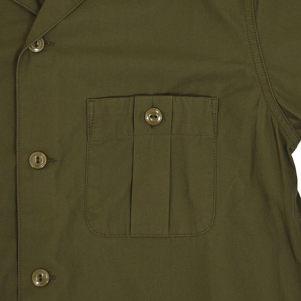フリーホイーラーズ (FREEWHEELERS) -Brucie- OPEN-COLLARED SHORT SLEEVE SHIRT 1960s~ STYLE WORK SHIRT Vintage Style Hard Twist Yarn Higt Density Gabardine DARK OLIVE メカニックシャツ 半袖シャツ ワークシャツ 2523007