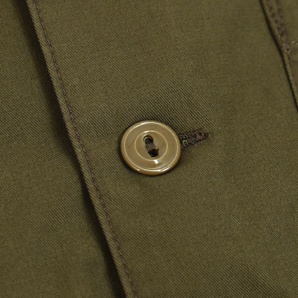 フリーホイーラーズ (FREEWHEELERS) -Brucie- OPEN-COLLARED SHORT SLEEVE SHIRT 1960s~ STYLE WORK SHIRT Vintage Style Hard Twist Yarn Higt Density Gabardine DARK OLIVE メカニックシャツ 半袖シャツ ワークシャツ 2523007