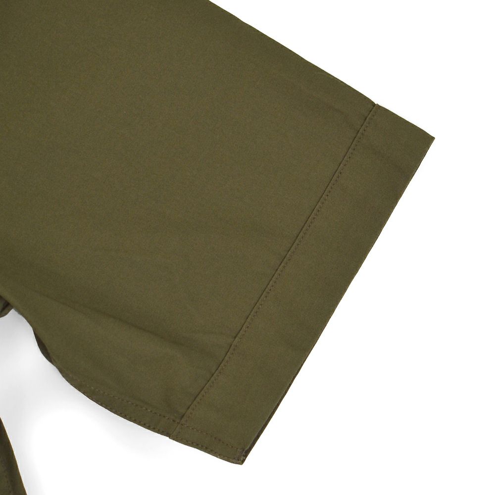 フリーホイーラーズ (FREEWHEELERS) -Brucie- OPEN-COLLARED SHORT SLEEVE SHIRT 1960s~ STYLE WORK SHIRT Vintage Style Hard Twist Yarn Higt Density Gabardine DARK OLIVE メカニックシャツ 半袖シャツ ワークシャツ 2523007