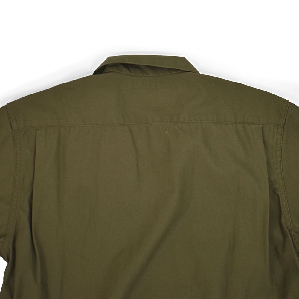 フリーホイーラーズ (FREEWHEELERS) -Brucie- OPEN-COLLARED SHORT SLEEVE SHIRT 1960s~ STYLE WORK SHIRT Vintage Style Hard Twist Yarn Higt Density Gabardine DARK OLIVE メカニックシャツ 半袖シャツ ワークシャツ 2523007