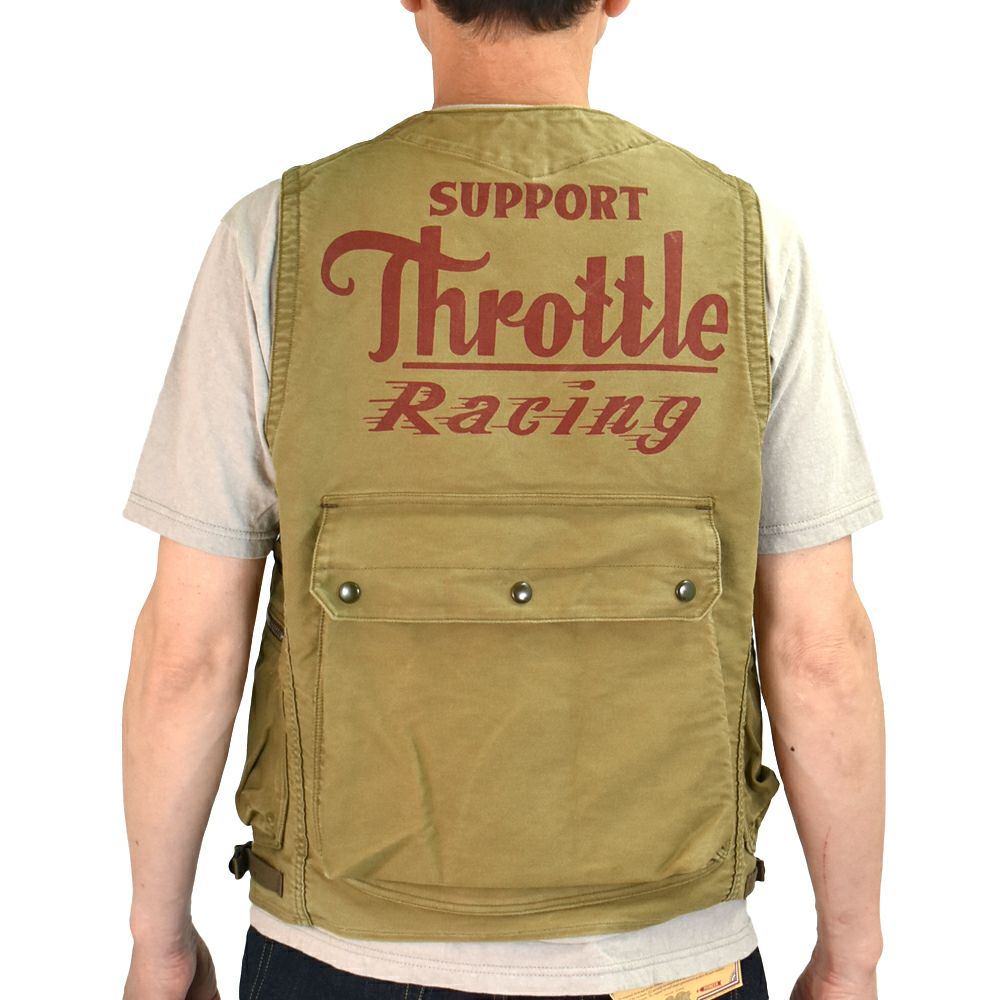 フリーホイーラーズ (FREEWHEELERS)FREEWHEELERS SPEED DIVISION -Throttle Racing- SUPPORT CREW SPEED ENGINEER SLEEVELESS COAT KHAKI コットンベスト アビエイターベスト 2521009