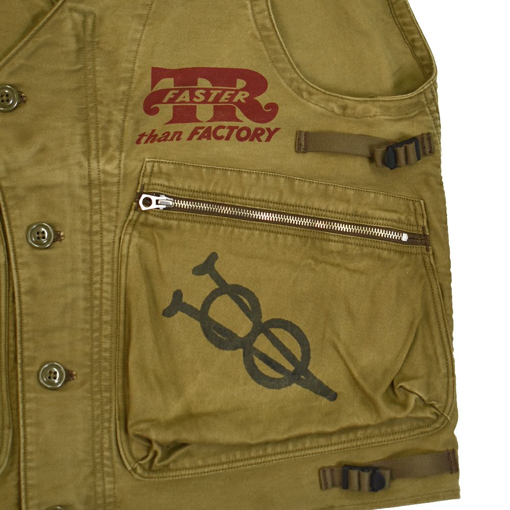 フリーホイーラーズ (FREEWHEELERS)FREEWHEELERS SPEED DIVISION -Throttle Racing- SUPPORT CREW SPEED ENGINEER SLEEVELESS COAT KHAKI コットンベスト アビエイターベスト 2521009