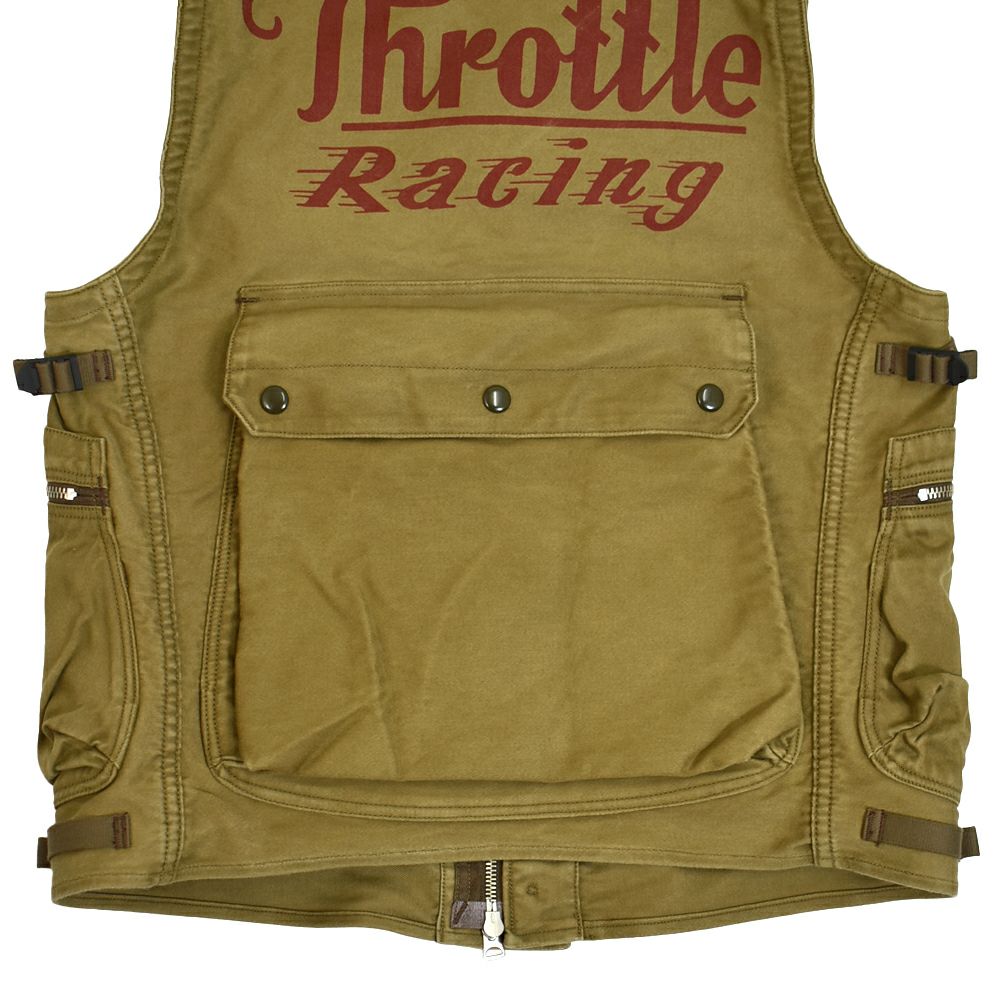 フリーホイーラーズ (FREEWHEELERS)FREEWHEELERS SPEED DIVISION -Throttle Racing- SUPPORT CREW SPEED ENGINEER SLEEVELESS COAT KHAKI コットンベスト アビエイターベスト 2521009