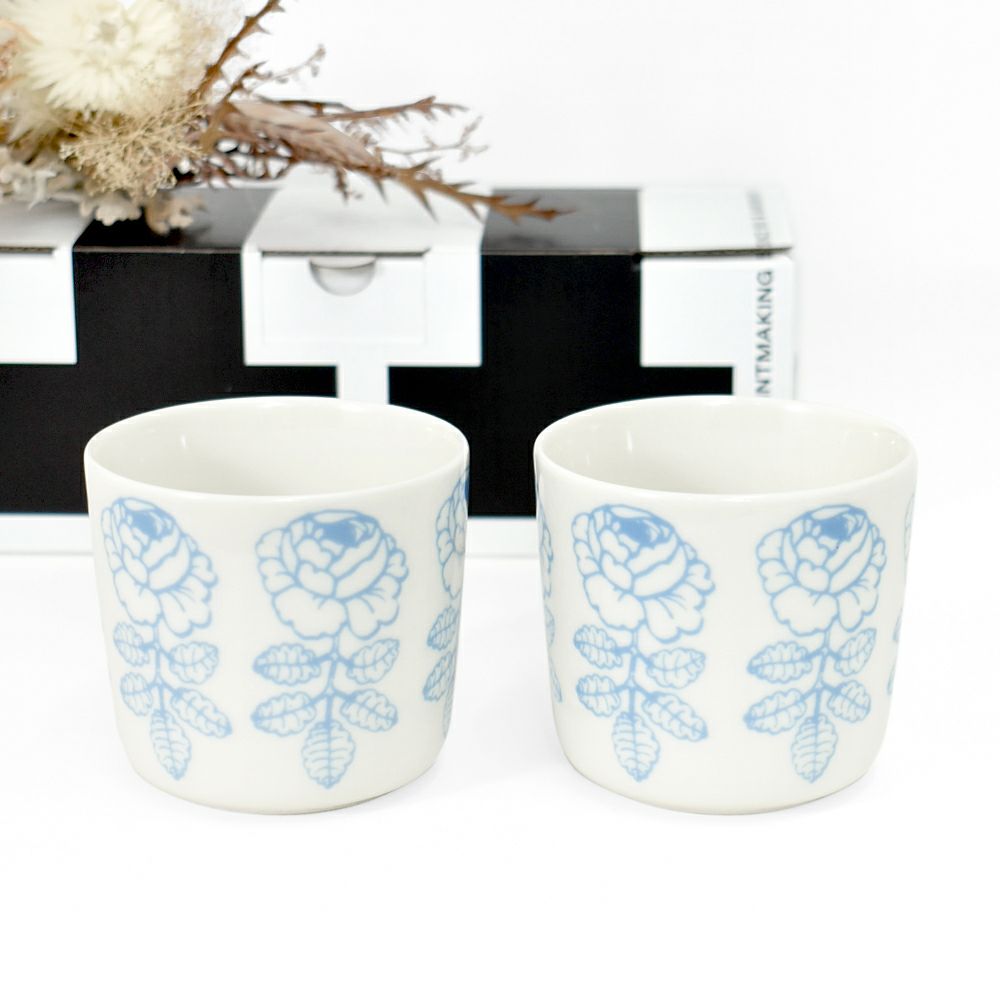 マリメッコ (marimekko) Vihkiruusu コーヒーカップセット (ハンドルなし) 食器 2個セット ギフトボックス ペア 持ち手なし ヴィヒキルース ウェディングローズ 200ml 52259-4-74961 52259474961