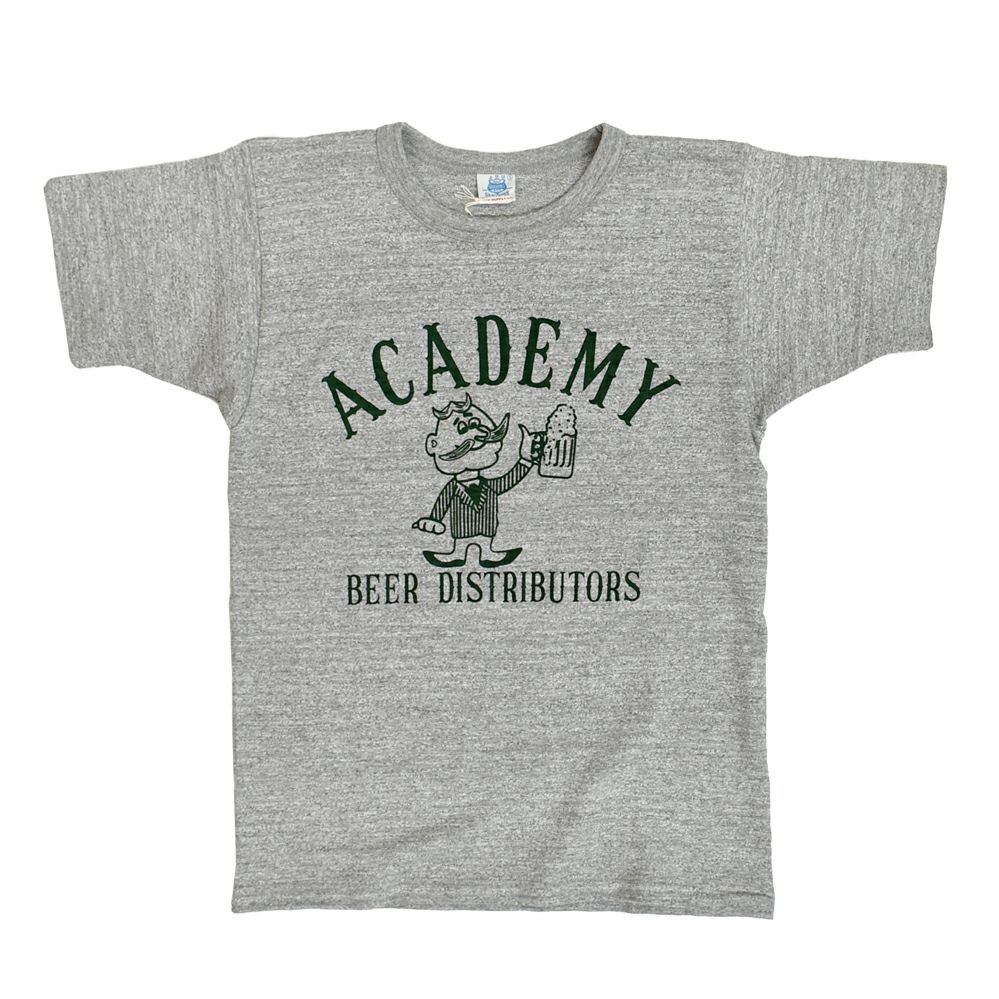 JOHN GLUCKOW (ジョングラッコー) Lot JG-CS06 Academy Beer Distributors T 半袖プリントTシャツ 杢グレー