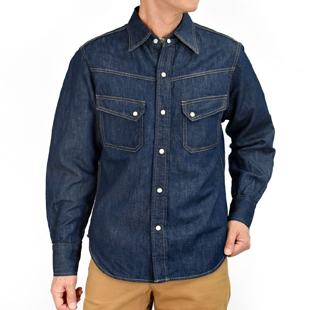 デラックスウエア (DELUXEWARE) SADDLE MASTER 長袖シャツ ウエスタンデニムシャツ リネンデニム 7500