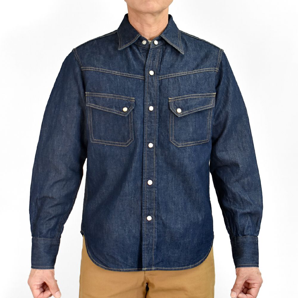 デラックスウエア (DELUXEWARE) SADDLE MASTER 長袖シャツ ウエスタンデニムシャツ リネンデニム 7500