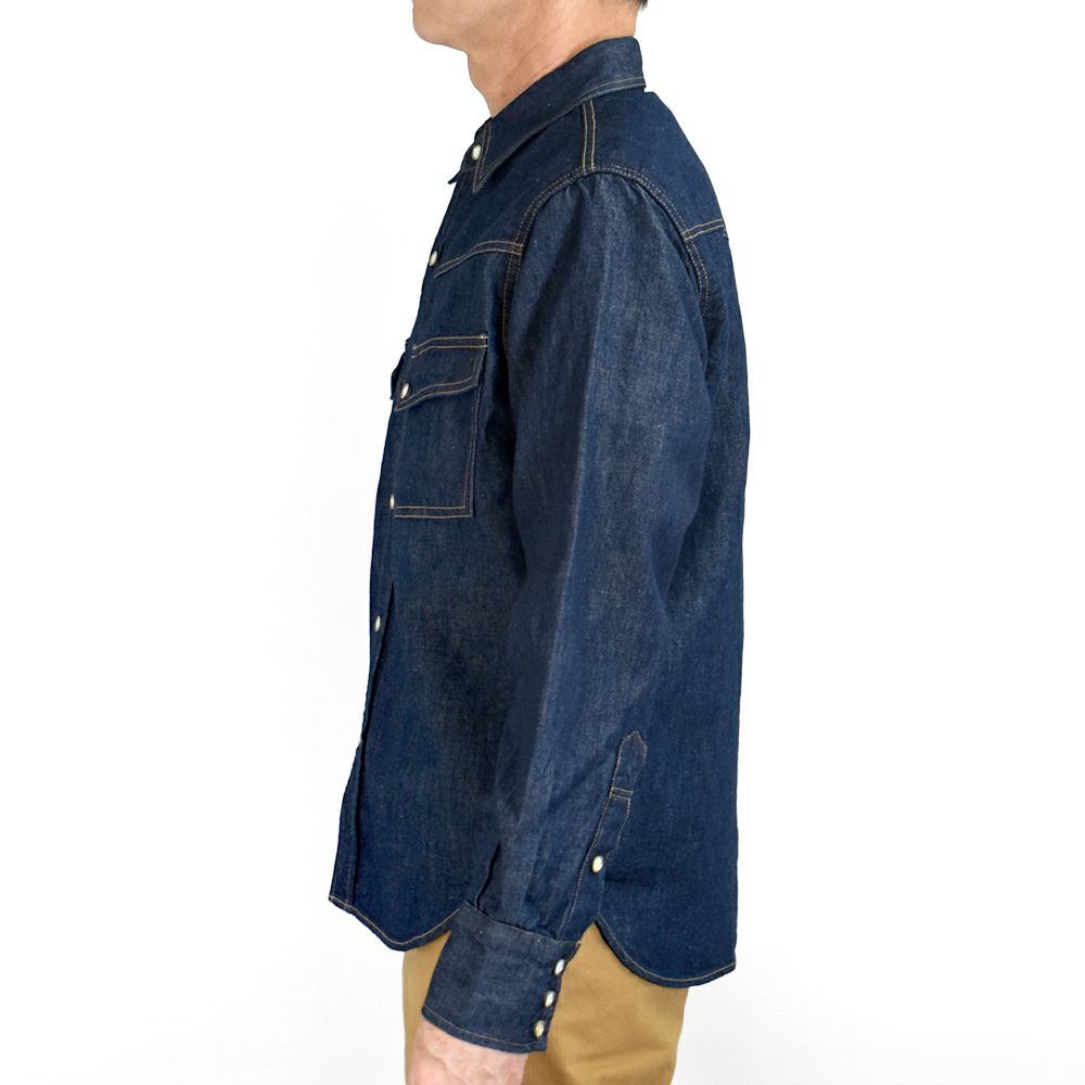 デラックスウエア (DELUXEWARE) SADDLE MASTER 長袖シャツ ウエスタンデニムシャツ リネンデニム 7500