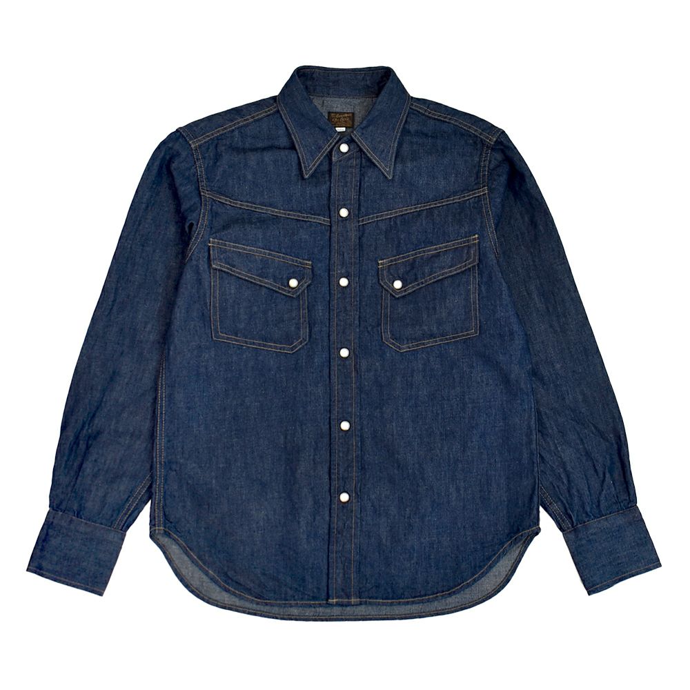 デラックスウエア (DELUXEWARE) SADDLE MASTER 長袖シャツ ウエスタンデニムシャツ リネンデニム 7500 INDIGO