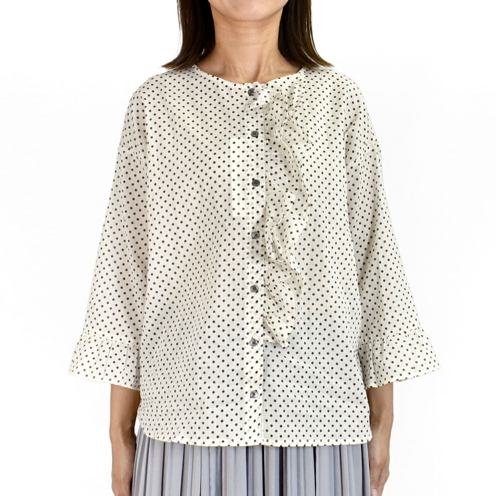 ポンデシャロン (PONT DE CHALONS) ドットptアシメフリルブラウス ドット柄シャツ 22551011