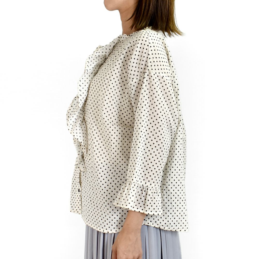 ポンデシャロン (PONT DE CHALONS) ドットptアシメフリルブラウス ドット柄シャツ 22551011