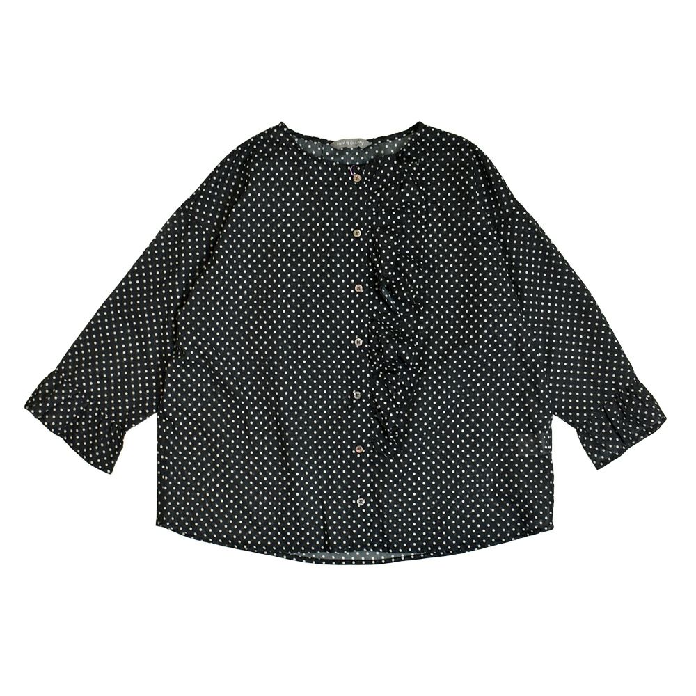 ポンデシャロン (PONT DE CHALONS) ドットptアシメフリルブラウス ドット柄シャツ 22551011 19.ブラック