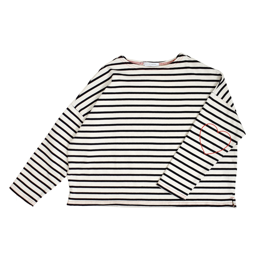 ポンデシャロン (PONT DE CHALONS) ハートパッチボーダーT ワイドTシャツ 22480512 69.レッド