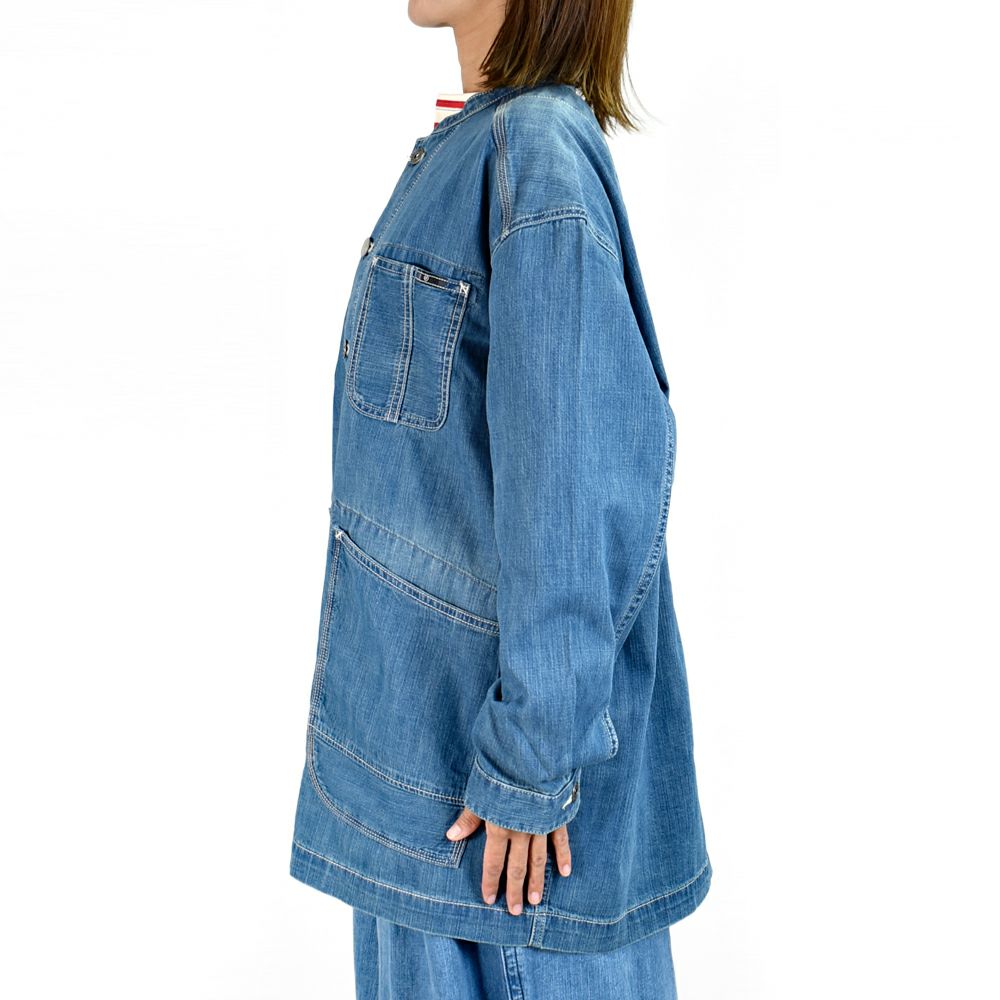 カフェッティ (Cafetty) ロングカバーオール デニムジャケット ノーカラージャケット CF-7194