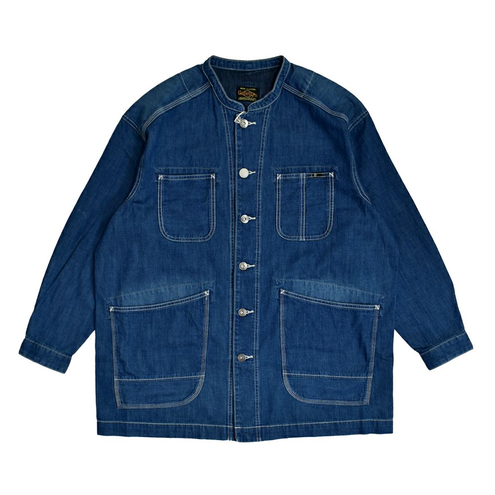 カフェッティ (Cafetty) ロングカバーオール デニムジャケット ノーカラージャケット CF-7194 R5.濃色USED