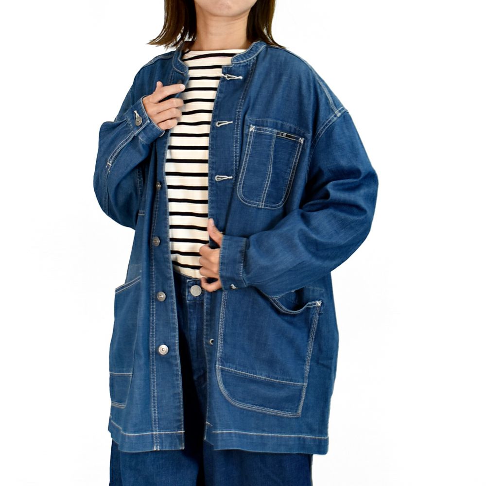 カフェッティ (Cafetty) ロングカバーオール デニムジャケット ノーカラージャケット CF-7194