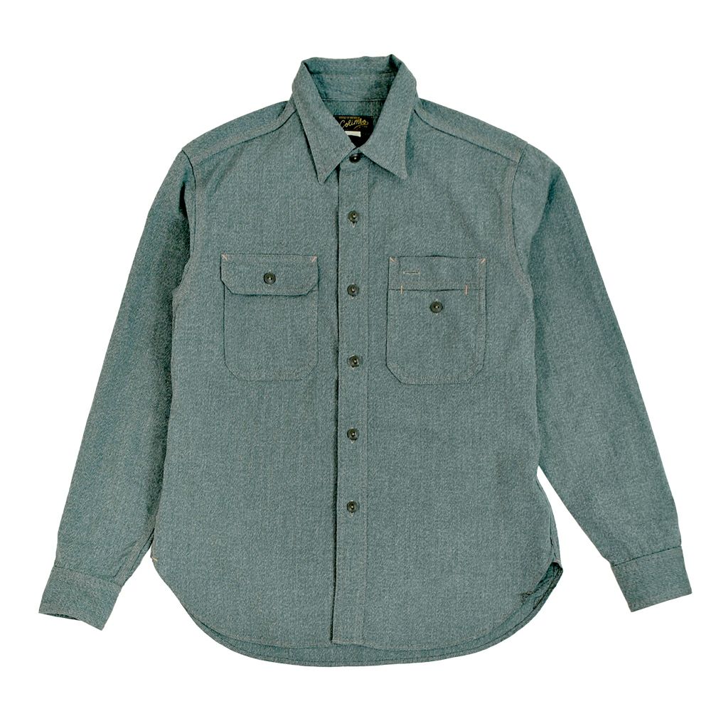コリンボ (COLIMBO) BUTTE WORK SHIRT "HEATHER CHAMBRAY" ビュート ワークシャツ 長袖シャンブレーシャツ 杢シャン ZA-0309 01.Green