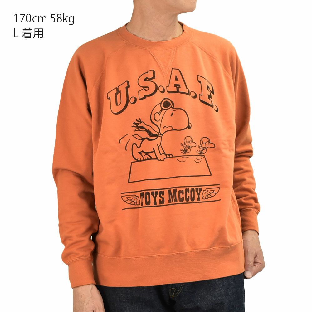 トイズマッコイ (TOYS McCOY) GARMENT DYING SWEAT SHIRT SNOOPY -U.S.A.F. FLYING ACE- 長袖プリントスウェットシャツ スヌーピー TMC2550 091.CARROT