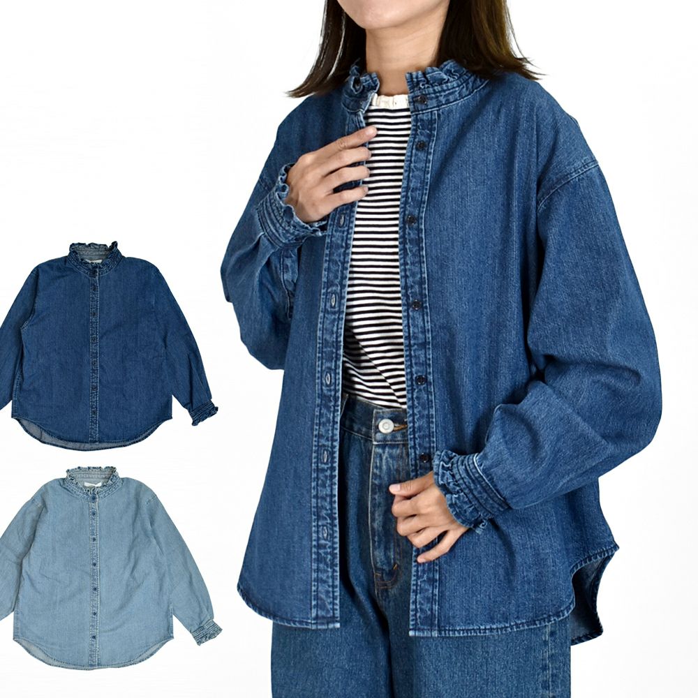 ケレン (KELEN) -SYNTH- FRILL DESIGN DENIM SHIRT 長袖フリルシャンブレーシャツ デニムシャツ LKL25FBL2253