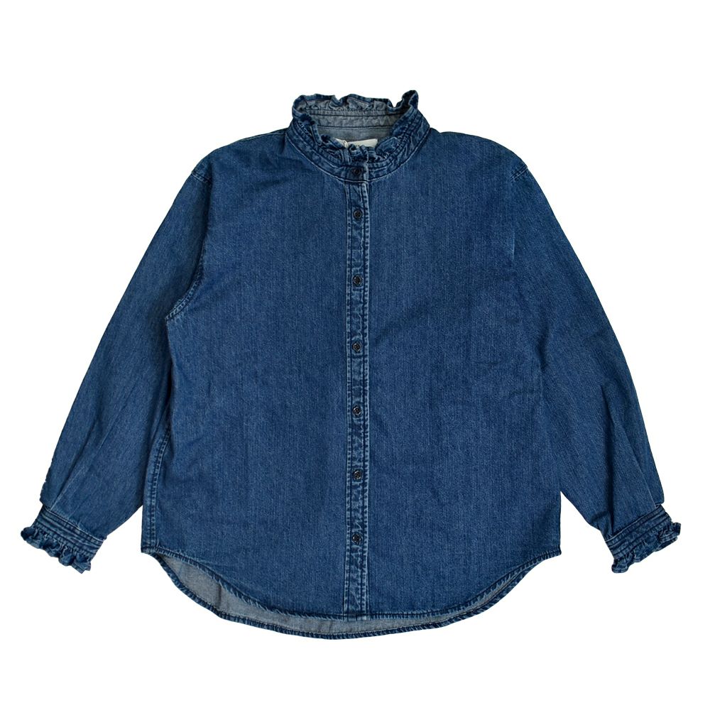ケレン (KELEN) -SYNTH- FRILL DESIGN DENIM SHIRT 長袖フリルシャンブレーシャツ デニムシャツ LKL25FBL2253 BLUE