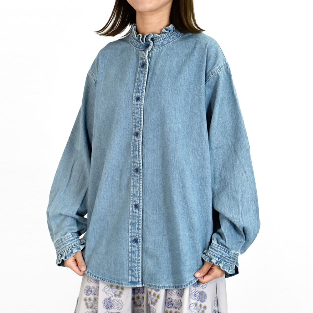 ケレン (KELEN) -SYNTH- FRILL DESIGN DENIM SHIRT 長袖フリルシャンブレーシャツ デニムシャツ LKL25FBL2253