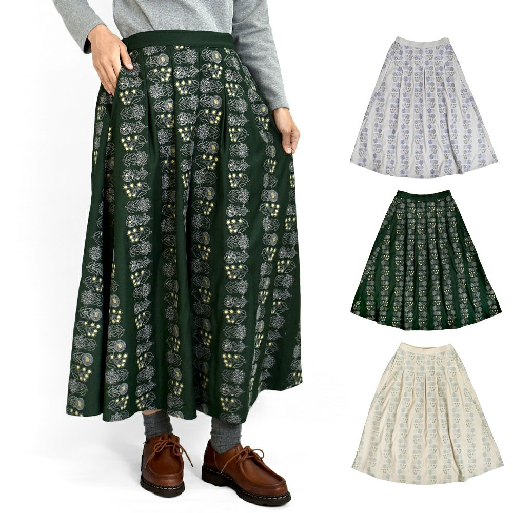 マーブルシュッド (marble SUD) flower language タックスカート 刺繍スカート 07FF073023