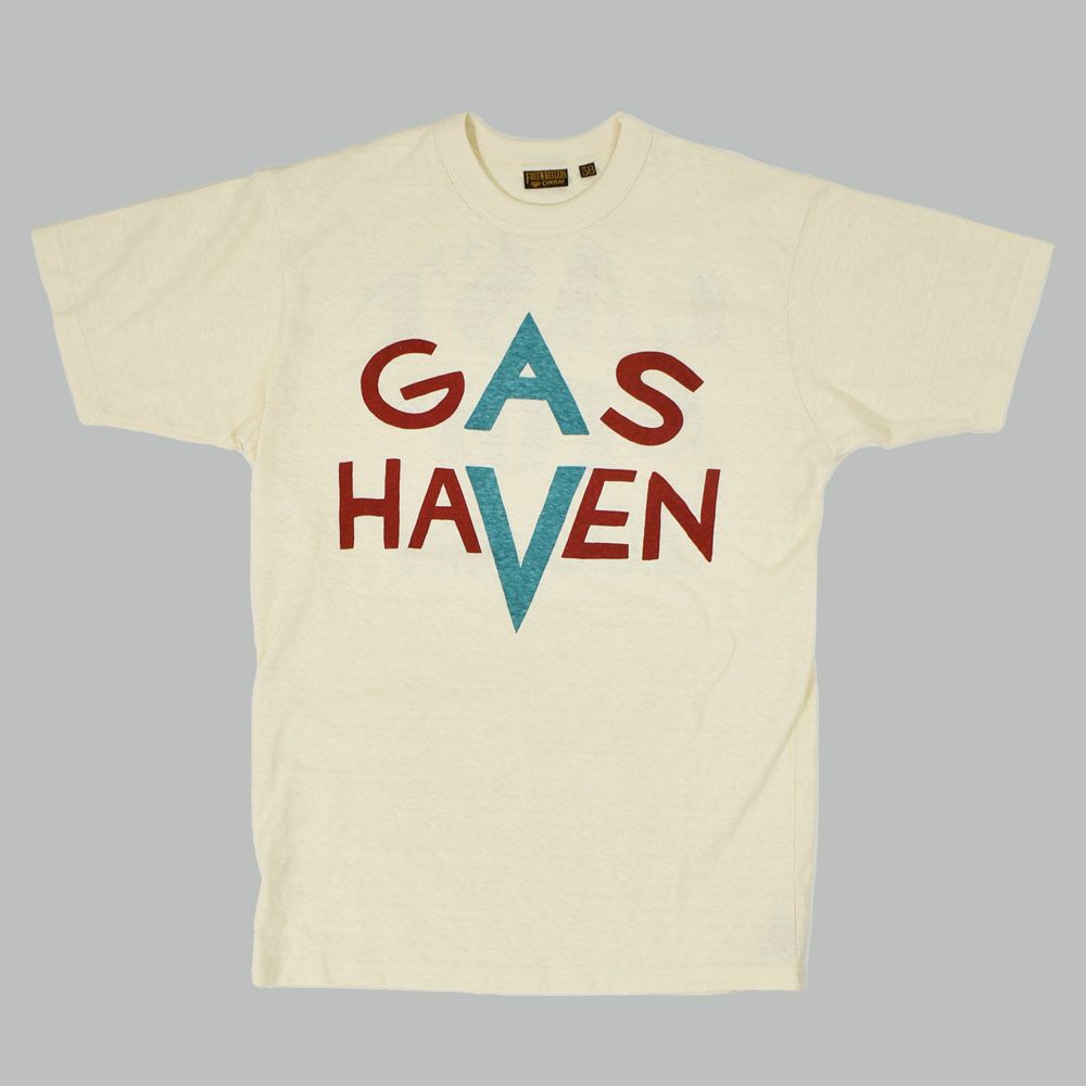 フリーホイーラーズ (FREEWHEELERS) -GAS HAVEN- FREEWHEELERS WOVEN LAVEL Vintage Style Light Weight Jersey 半袖プリントTシャツ 2535003 STRAW CREAM