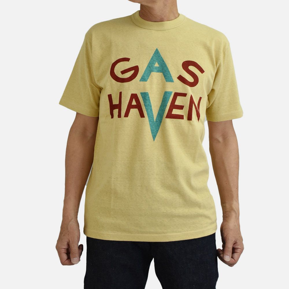 フリーホイーラーズ (FREEWHEELERS) -GAS HAVEN- FREEWHEELERS WOVEN LAVEL Vintage Style Light Weight Jersey 半袖プリントTシャツ 2535003 GOLD MIST
