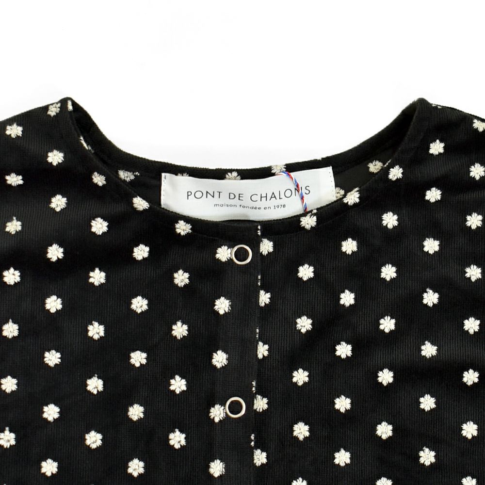 ポンデシャロン (PONT DE CHALONS) NEWコーデュロイ刺繍ワンピース 前開きノーカラーワンピース スナップボタン 22551718