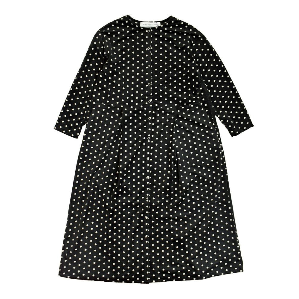 ポンデシャロン (PONT DE CHALONS) NEWコーデュロイ刺繍ワンピース 前開きノーカラーワンピース スナップボタン 22551718 19.ブラック刺繍