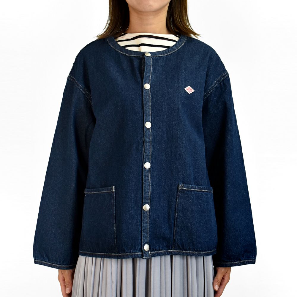 ダントン (DANTON) WOMEN'S DENIM COLLARLESS JACKET CREW NECK JACKT デニムジャケット ノーカラージャケット 襟なし DT-B0397DNS