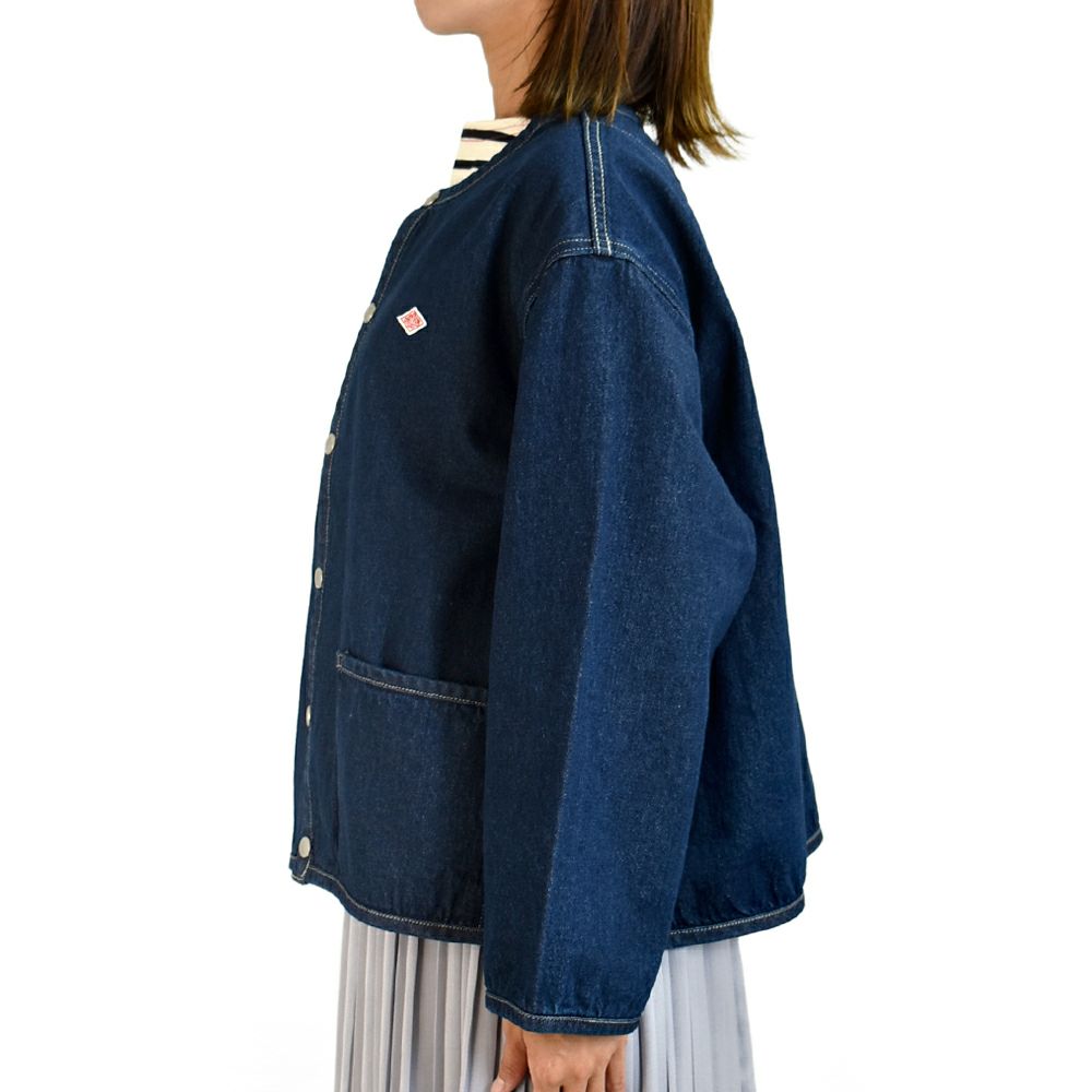 ダントン (DANTON) WOMEN'S DENIM COLLARLESS JACKET CREW NECK JACKT デニムジャケット ノーカラージャケット 襟なし DT-B0397DNS