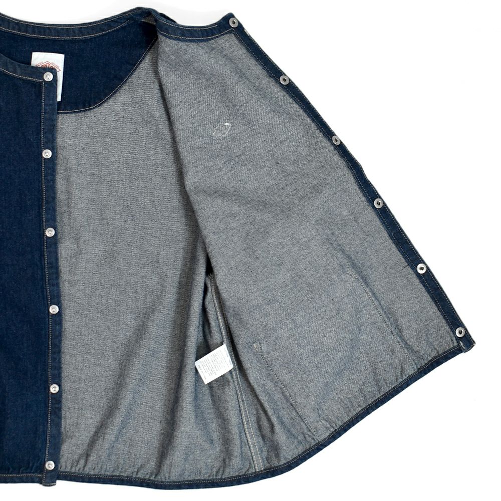ダントン (DANTON) WOMEN'S DENIM COLLARLESS JACKET CREW NECK JACKT デニムジャケット ノーカラージャケット 襟なし DT-B0397DNS