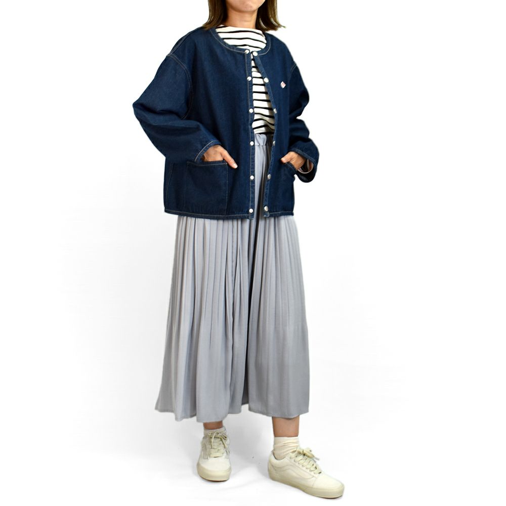 ダントン (DANTON) WOMEN'S DENIM COLLARLESS JACKET CREW NECK JACKT デニムジャケット ノーカラージャケット 襟なし DT-B0397DNS