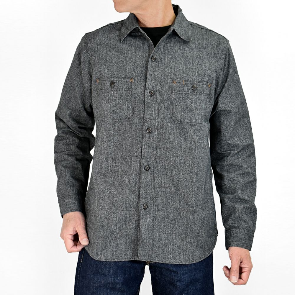 フリーホイーラーズ (FREEWHEELERS) -NEAL- SHIRT 1926 STYLE WORK CLOTHING Vintage Style Grained Chambray BLACK PEPPER CHAMBRAY ニールシャツ 長袖ワークシャツ シャンブレーシャツ 2513103