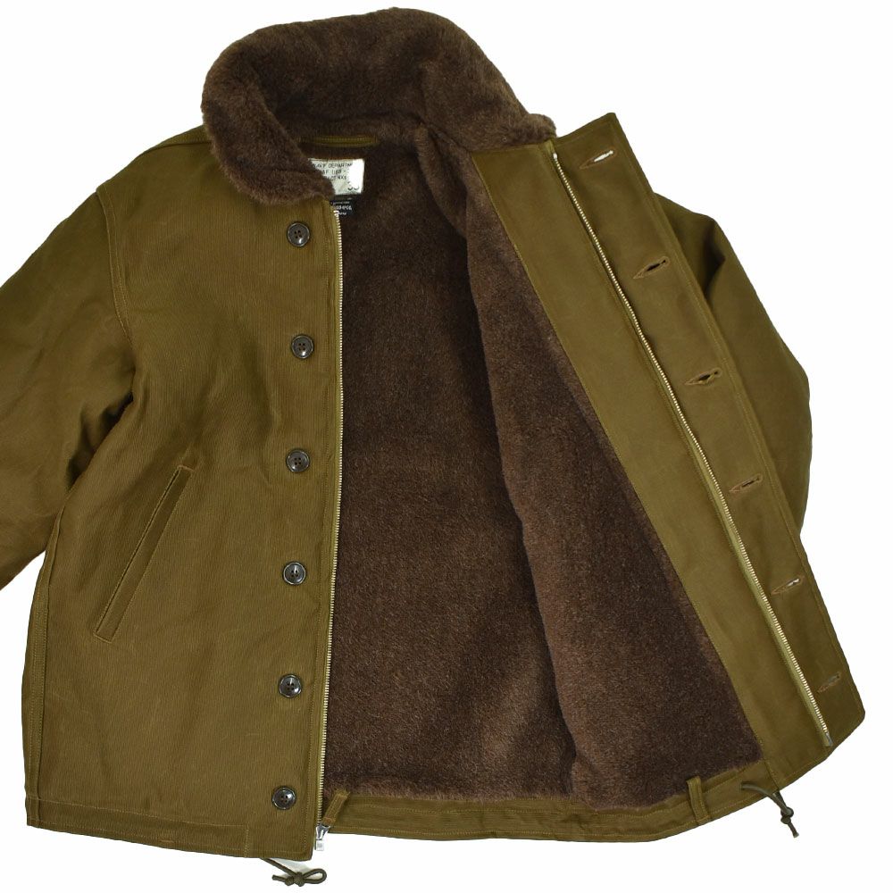 フリーホイーラーズ (FREEWHEELERS) NAVY DEPARTMENT JACKET, DECK,ZIP TYPE N-1 1940s MILITARY CLOTHING DARK KHAKI BEIGE：NXS1404 Original Jungle Cloth Paraffin Coating デッキジャケット アウター コート 2531001