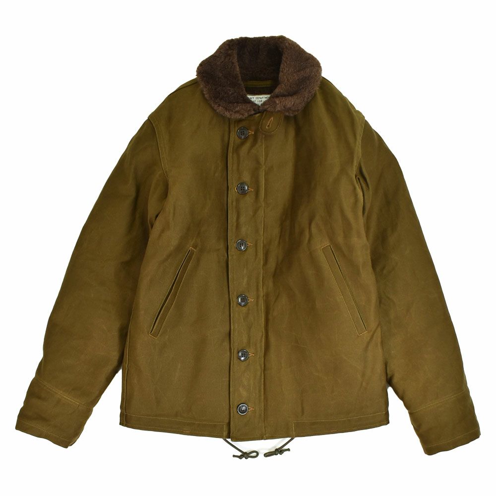 フリーホイーラーズ (FREEWHEELERS) NAVY DEPARTMENT JACKET, DECK,ZIP TYPE N-1 1940s MILITARY CLOTHING DARK KHAKI BEIGE：NXS1404 Original Jungle Cloth Paraffin Coating デッキジャケット アウター コート 2531001